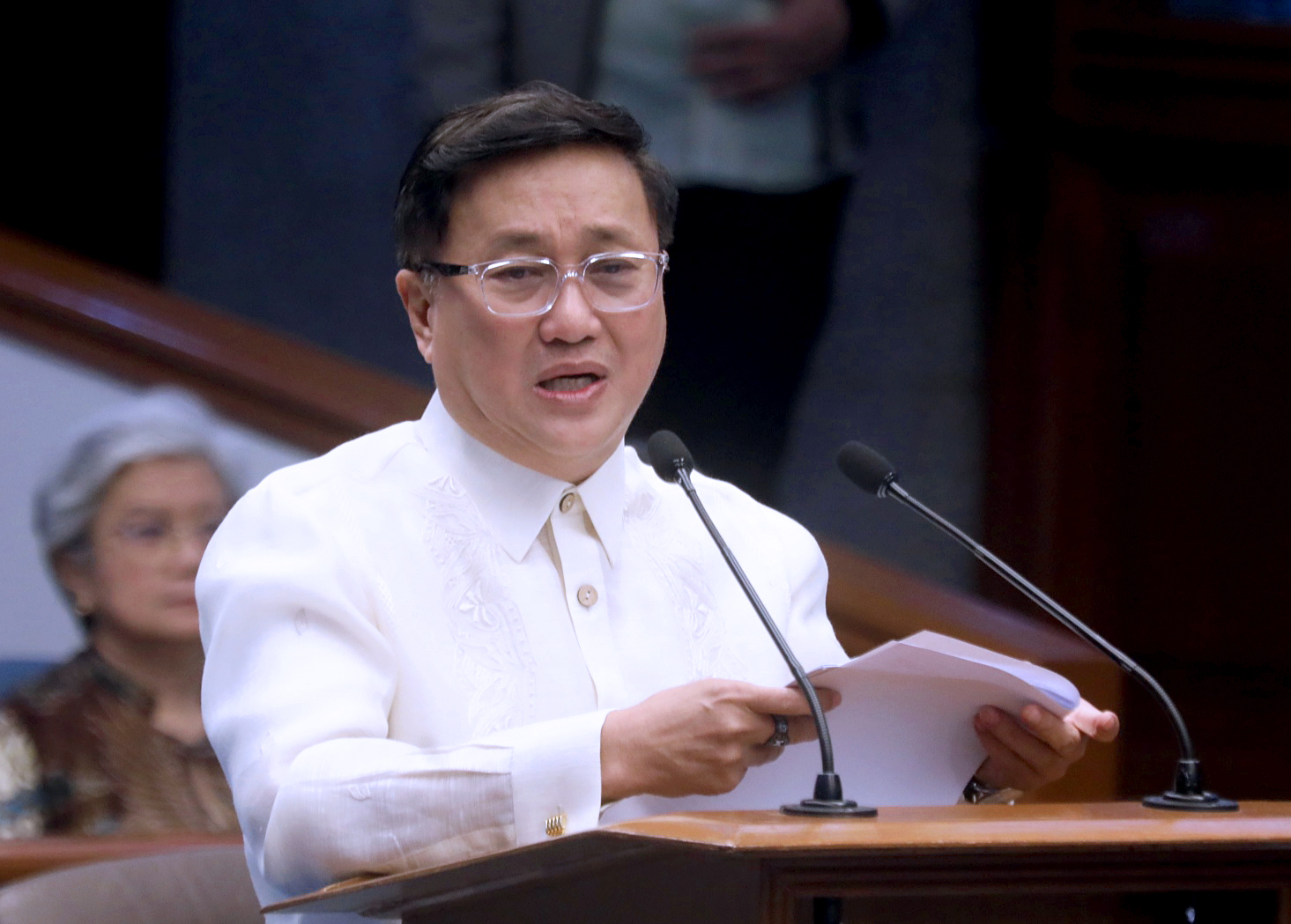  Senator Francis Tolentino delivers a privilege speech and thanks his colleagues for unanimously approving Senate Bill No. 2492 or the Philippine Maritime Zones Act on Monday (Feb. 26, 2024). 