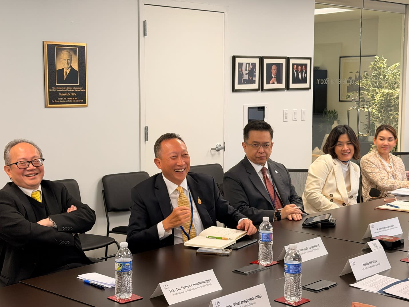 Business Roundtable with Deputy Minister of Finance of Thailand Vorapak Tanyawong and H.E. Ambassador Dr. Suriya (left)
